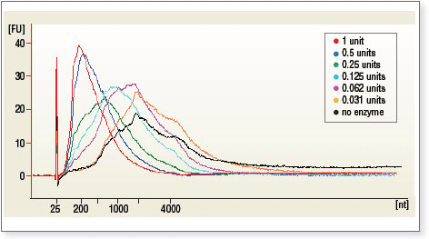 Figure 1: Relative size distribution of eukaryotic mRNA fragments as seen using the Bioanalyzer 2100