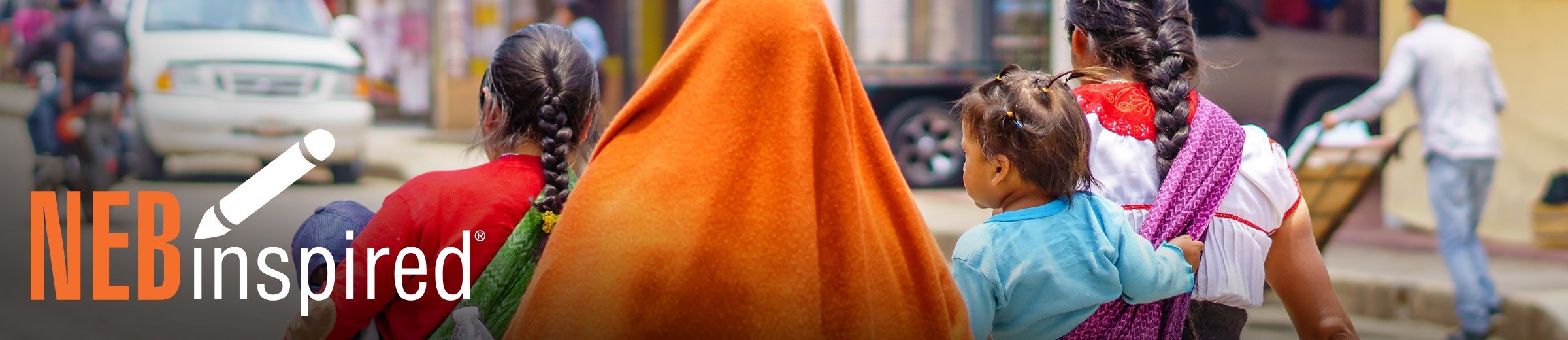 Blog banner with a family in the center, facing away from the camera. The NEBinspired logo is in the bottom left.